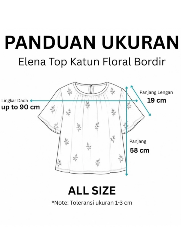 RYLENE ELENA Top Katun Floral Bordir – Atasan Wanita Motif Bunga Bordir Lengan Pendek